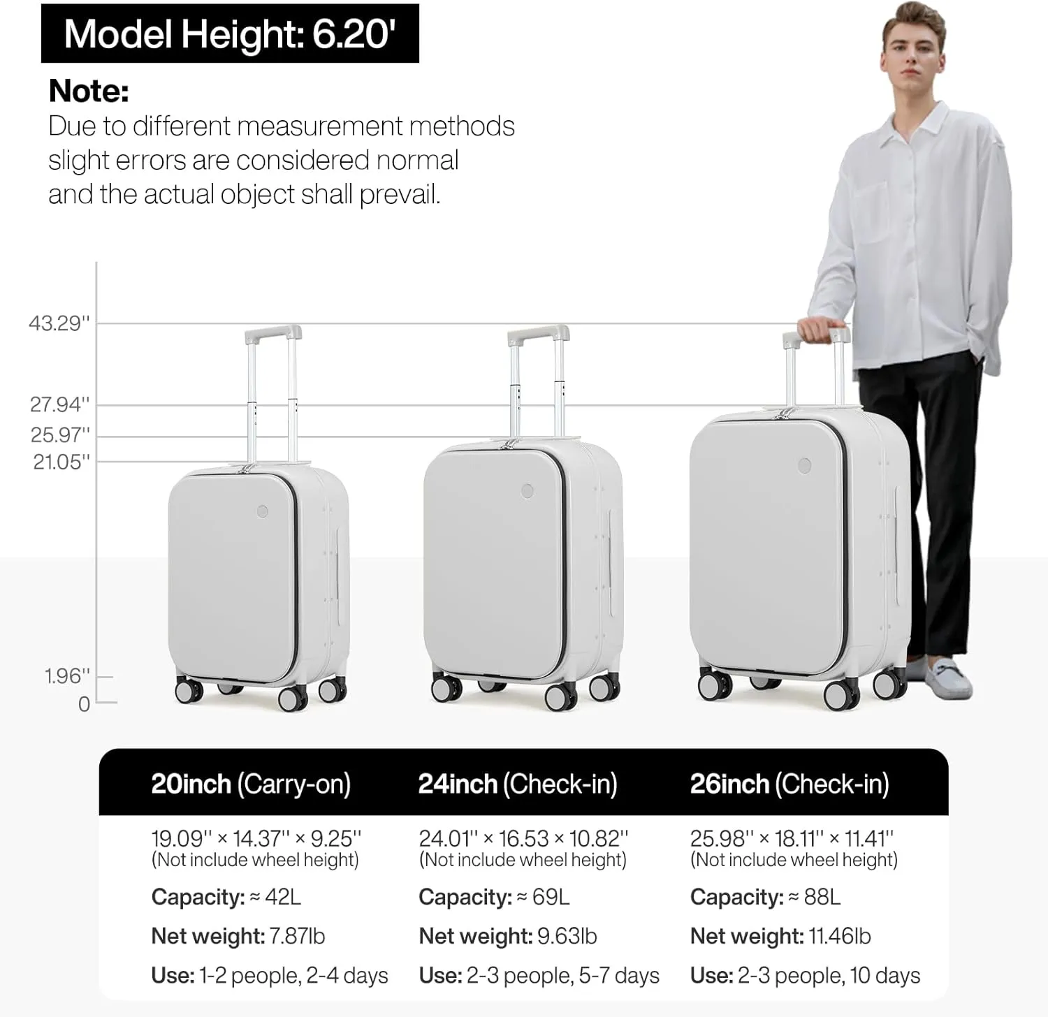 mixi 20 Inch Carry On Luggage 22x14x9 Airline Approved PC Hard Shell Suitcase Top Opening Aluminum Frame Travel Suitcases with Wheels, Smoke White
