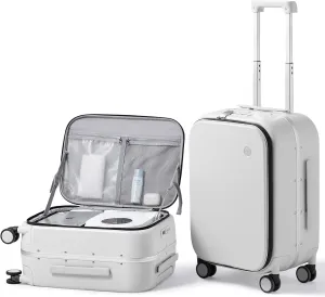 mixi 20 Inch Carry On Luggage 22x14x9 Airline Approved PC Hard Shell Suitcase Top Opening Aluminum Frame Travel Suitcases with Wheels, Smoke White