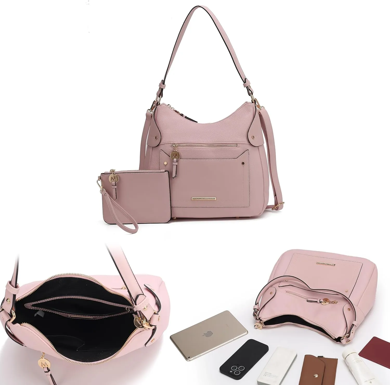 MKF Collection Shoulder Bag for Women & Wristlet Pouch, Vegan Leather Handbag Set Top-Handle Tote Handbag Purse by Mia k