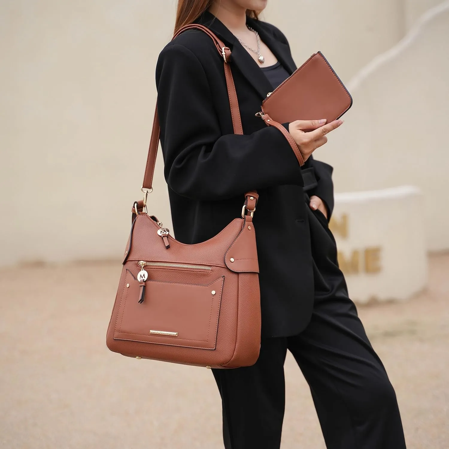 MKF Collection Shoulder Bag for Women & Wristlet Pouch, Vegan Leather Handbag Set Top-Handle Tote Handbag Purse by Mia k