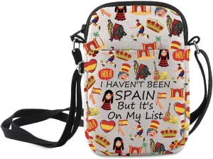 MNIGIU Spain Symbols Gift I Haven't Been Spain But It's On My List Crossbody Bag Spain Travel Gift Spain Trip Shoulder Bag