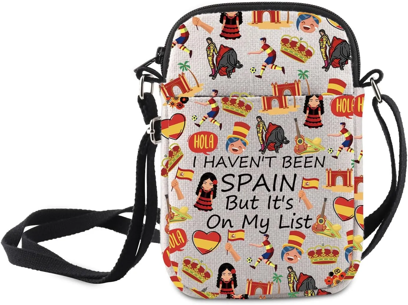 MNIGIU Spain Symbols Gift I Haven't Been Spain But It's On My List Crossbody Bag Spain Travel Gift Spain Trip Shoulder Bag
