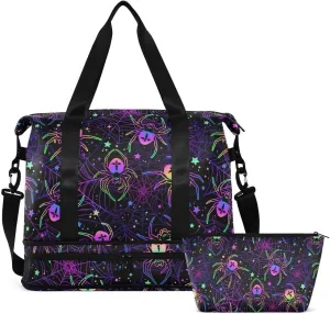 MNSRUU Travel Duffel Tote Bag Multi-colored Spiders Sports Duffel Bag with Wet Pocket Weekender Overnight Bag for Women Men Gym Bag, Carry On Bag Hospital Bag for Labor and Delivery