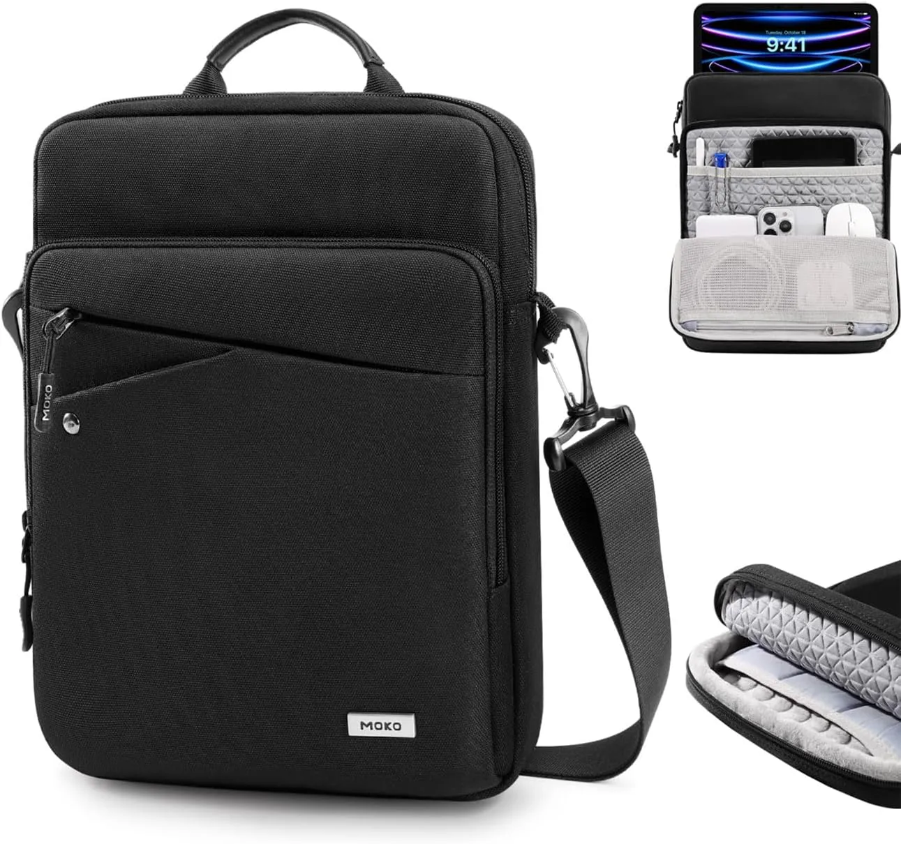 MoKo iPad Sleeve Tablet Bag,12.9 Inch iPad Carrying Case,360° Protective iPad Travel Case with Shoulder Strap,13 Inch New iPad Pro M4 & Air M2 2024,iPad Pro 12.9 M2&M1,Galaxy Tab S9 /S8  12.4,Black