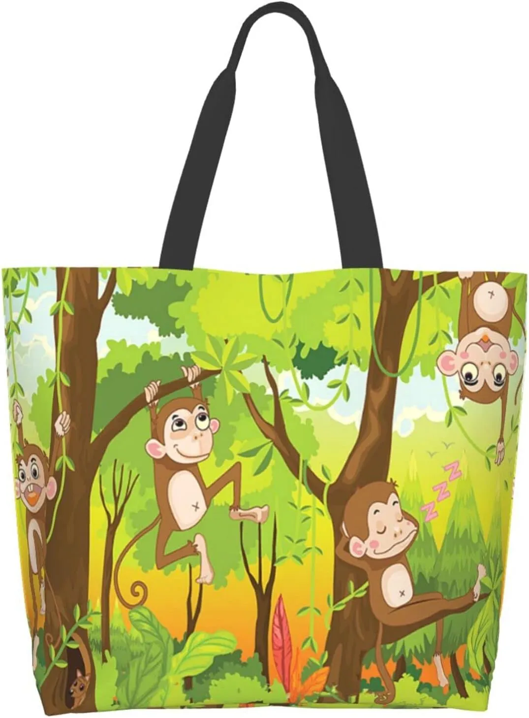 Monkey Tote Shoulder Bag Cute Grocery Bags Storage Handle Shopping Bag Portable Animal Bag