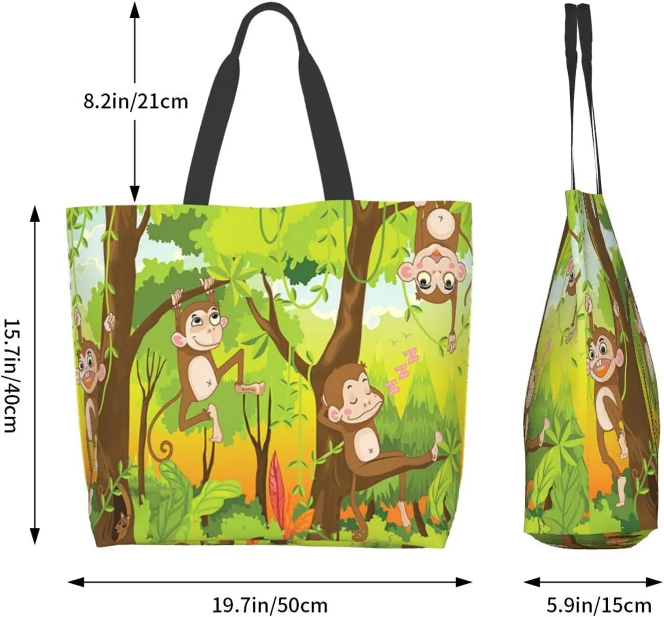 Monkey Tote Shoulder Bag Cute Grocery Bags Storage Handle Shopping Bag Portable Animal Bag
