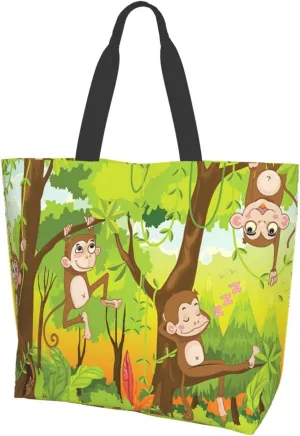 Monkey Tote Shoulder Bag Cute Grocery Bags Storage Handle Shopping Bag Portable Animal Bag
