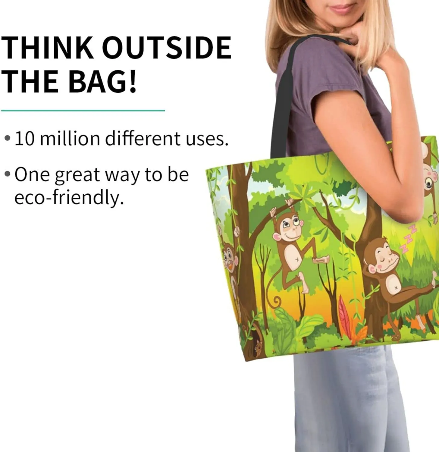 Monkey Tote Shoulder Bag Cute Grocery Bags Storage Handle Shopping Bag Portable Animal Bag