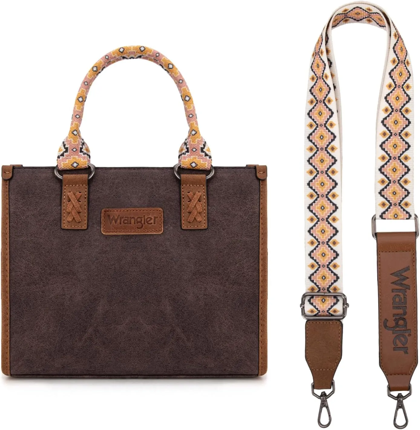 Montana West Wrangler Tote Bag for Women Western Retro Purse Top Handle Handbags with Aztec Strap