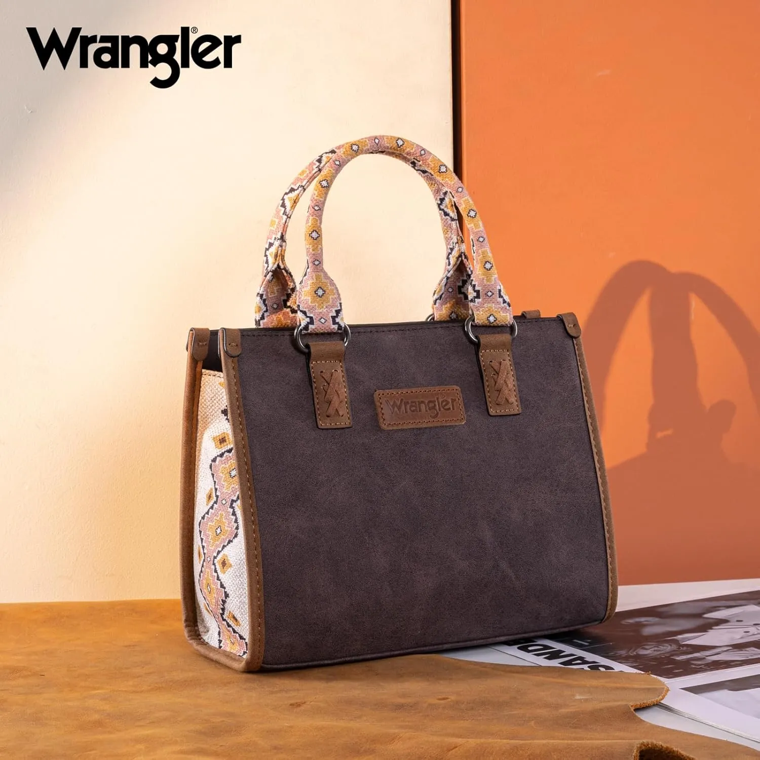 Montana West Wrangler Tote Bag for Women Western Retro Purse Top Handle Handbags with Aztec Strap