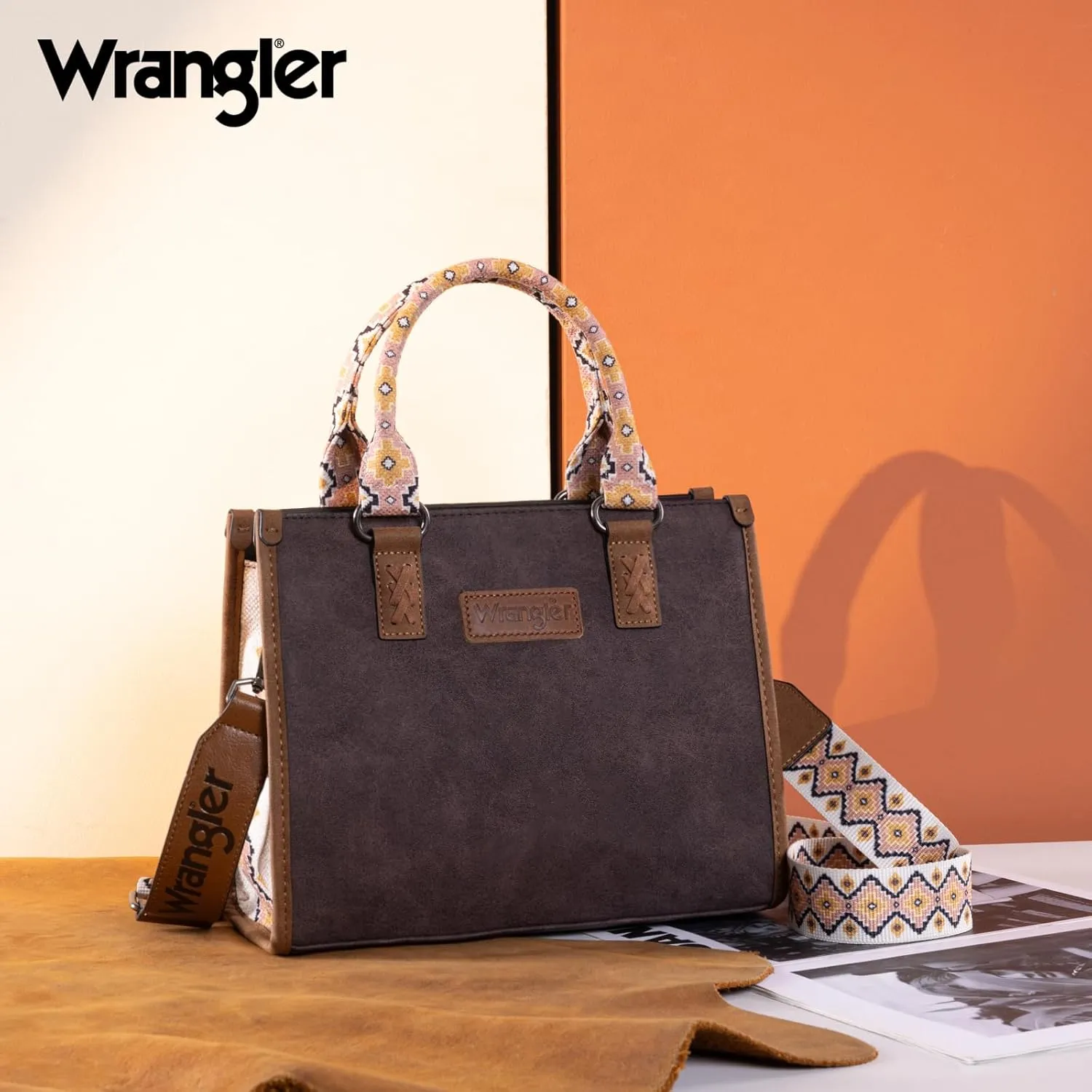 Montana West Wrangler Tote Bag for Women Western Retro Purse Top Handle Handbags with Aztec Strap