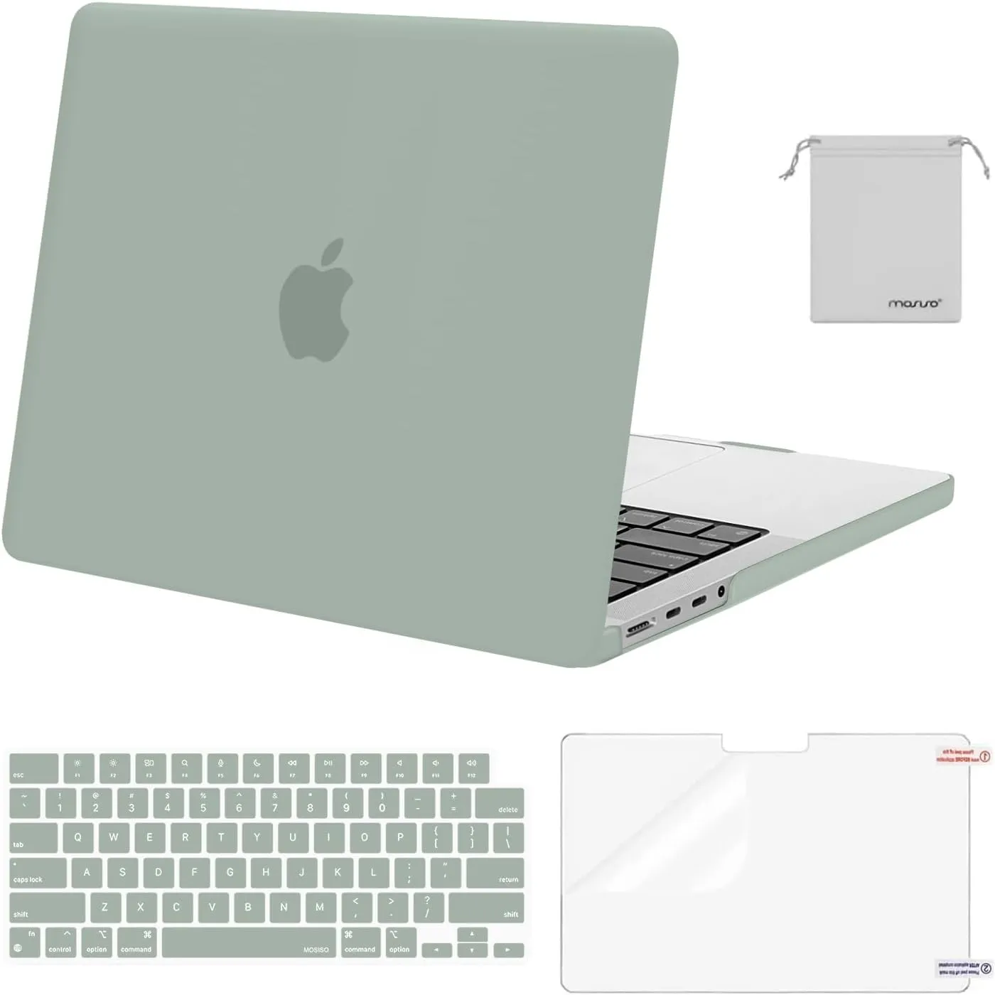 MOSISO Compatible with MacBook Pro 14 inch Case 2025 2024 2023 2022 2021 M4 M3 M2 M1 A3112 A3185 A3401 A2918 A2992 A2779 A2442, Plastic Hard Shell&Keyboard Cover&Screen Film&Pouch, Antique Green