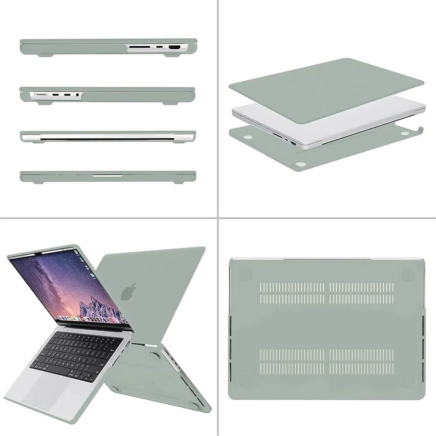 MOSISO Compatible with MacBook Pro 14 inch Case 2025 2024 2023 2022 2021 M4 M3 M2 M1 A3112 A3185 A3401 A2918 A2992 A2779 A2442, Plastic Hard Shell&Keyboard Cover&Screen Film&Pouch, Antique Green