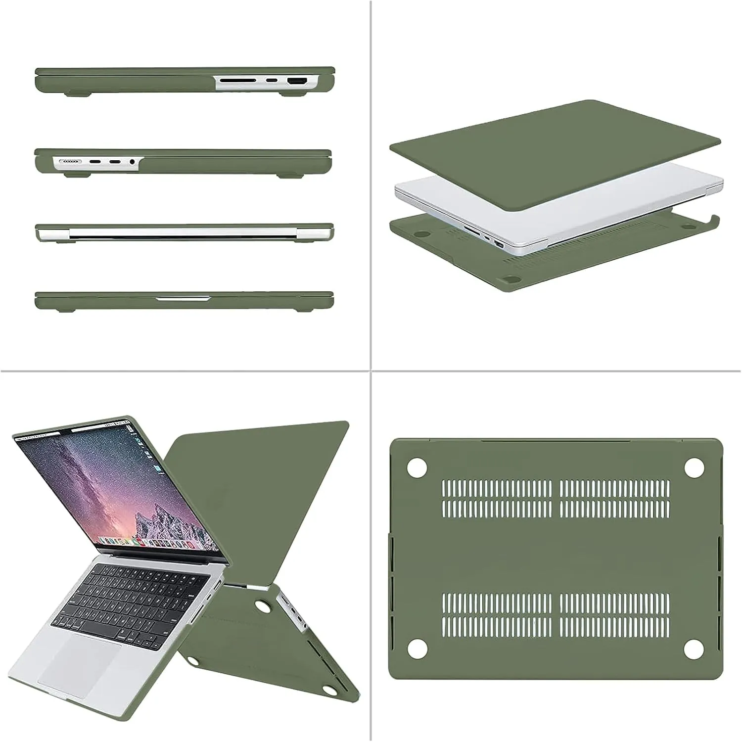 MOSISO Compatible with MacBook Pro 14 inch Case 2025 2024 2023 2022 2021 M4 M3 M2 M1 A3112 A3185 A3401 A2918 A2992 A2779 A2442, Plastic Hard Shell&Keyboard Cover&Screen Film&Pouch, Army Green