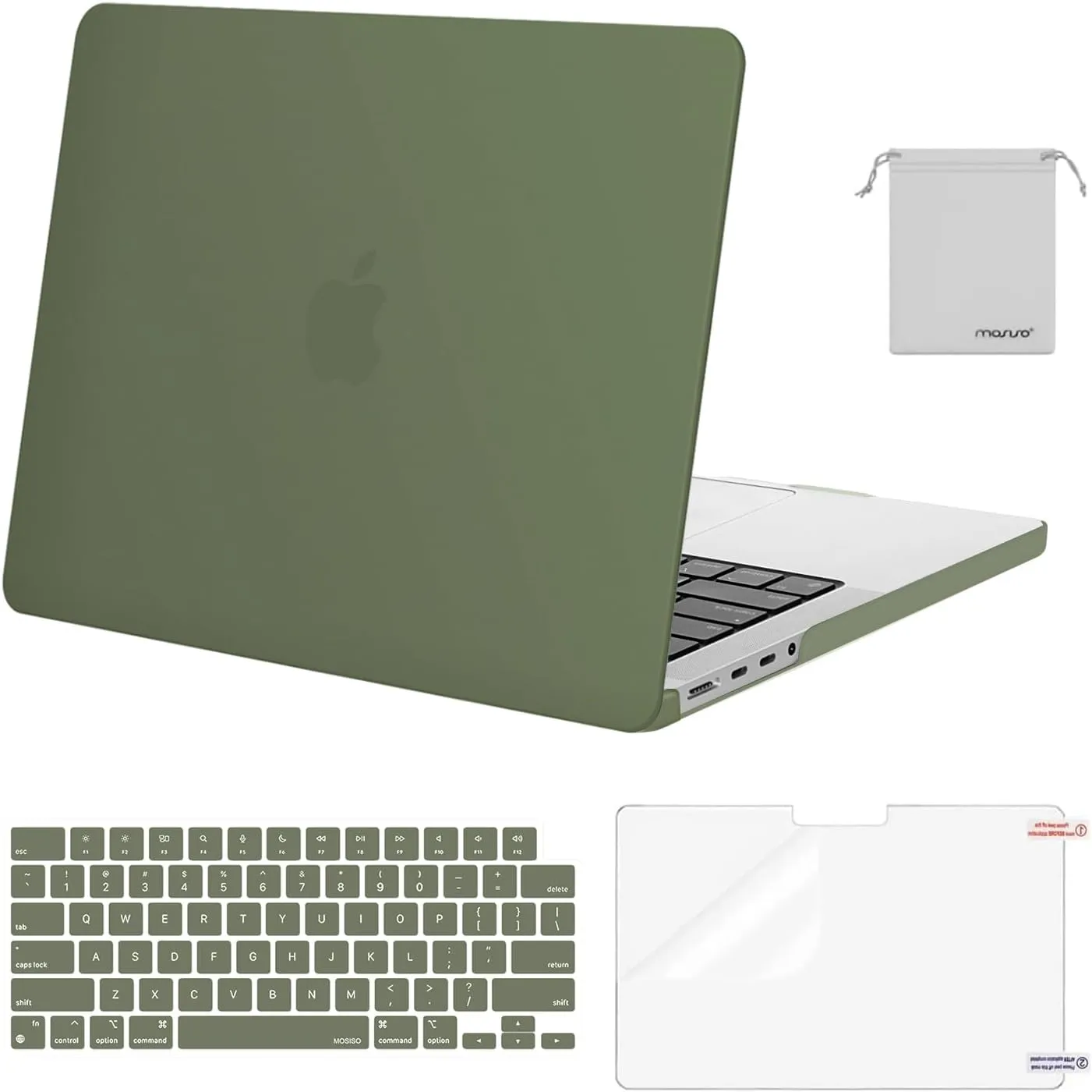 MOSISO Compatible with MacBook Pro 14 inch Case 2025 2024 2023 2022 2021 M4 M3 M2 M1 A3112 A3185 A3401 A2918 A2992 A2779 A2442, Plastic Hard Shell&Keyboard Cover&Screen Film&Pouch, Army Green