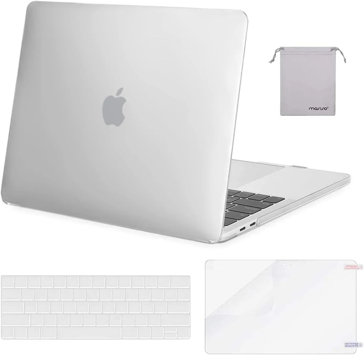 MOSISO Compatible with MacBook Pro 15 inch Case 2019 2018 2017 2016 Release A1990 A1707 with Touch Bar, Plastic Hard Shell Case & Keyboard Cover & Screen Protector & Storage Bag, Frost