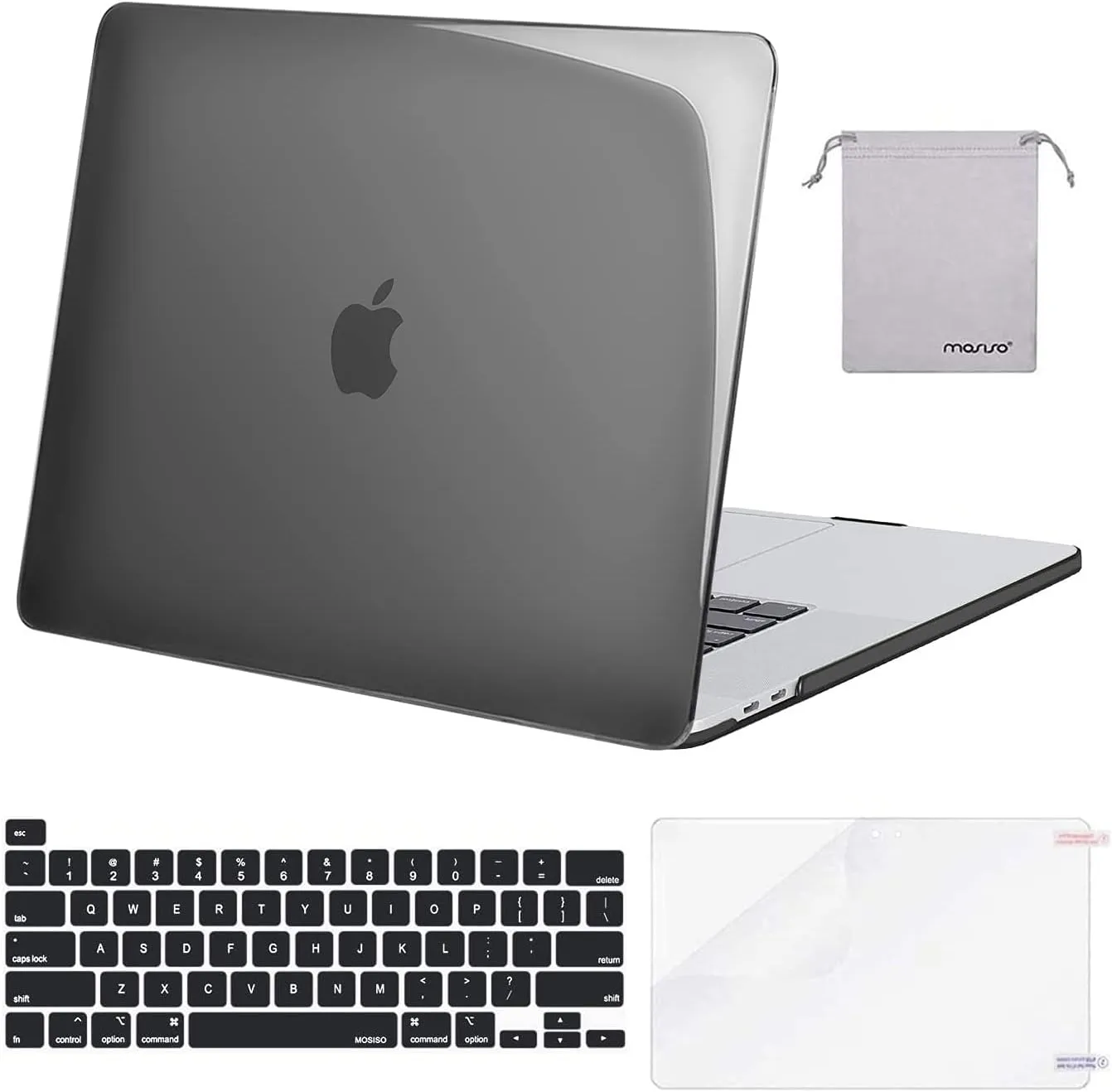 MOSISO Compatible with MacBook Pro 16 inch Case 2020 2019 Release A2141 with Touch Bar Touch ID, Protective Plastic Hard Shell Case & Keyboard Cover & Screen Protector & Storage Bag, Crystal Black
