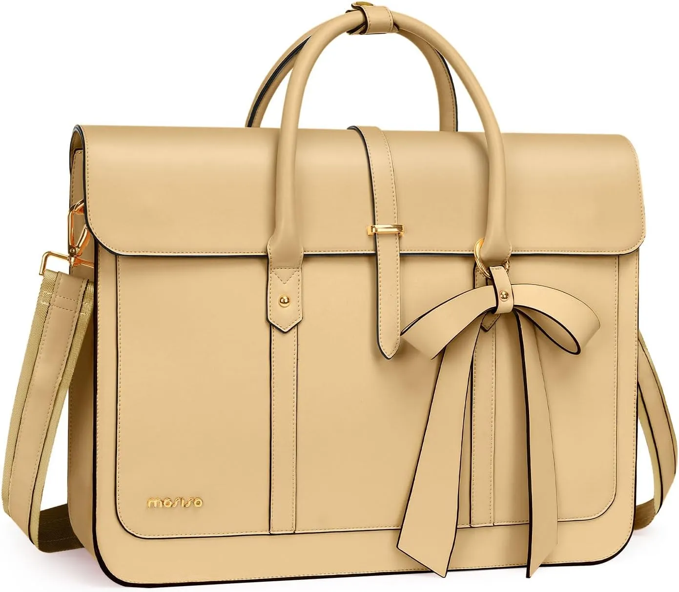MOSISO Laptop Bag for Women, 13-14 inch PU Leather Laptop Shoulder Bag Convertible Backpack, 13.3 inch Messenger Bag Casual Handbag Work Briefcase Travel Computer Bag with Bowknot, Turmeric