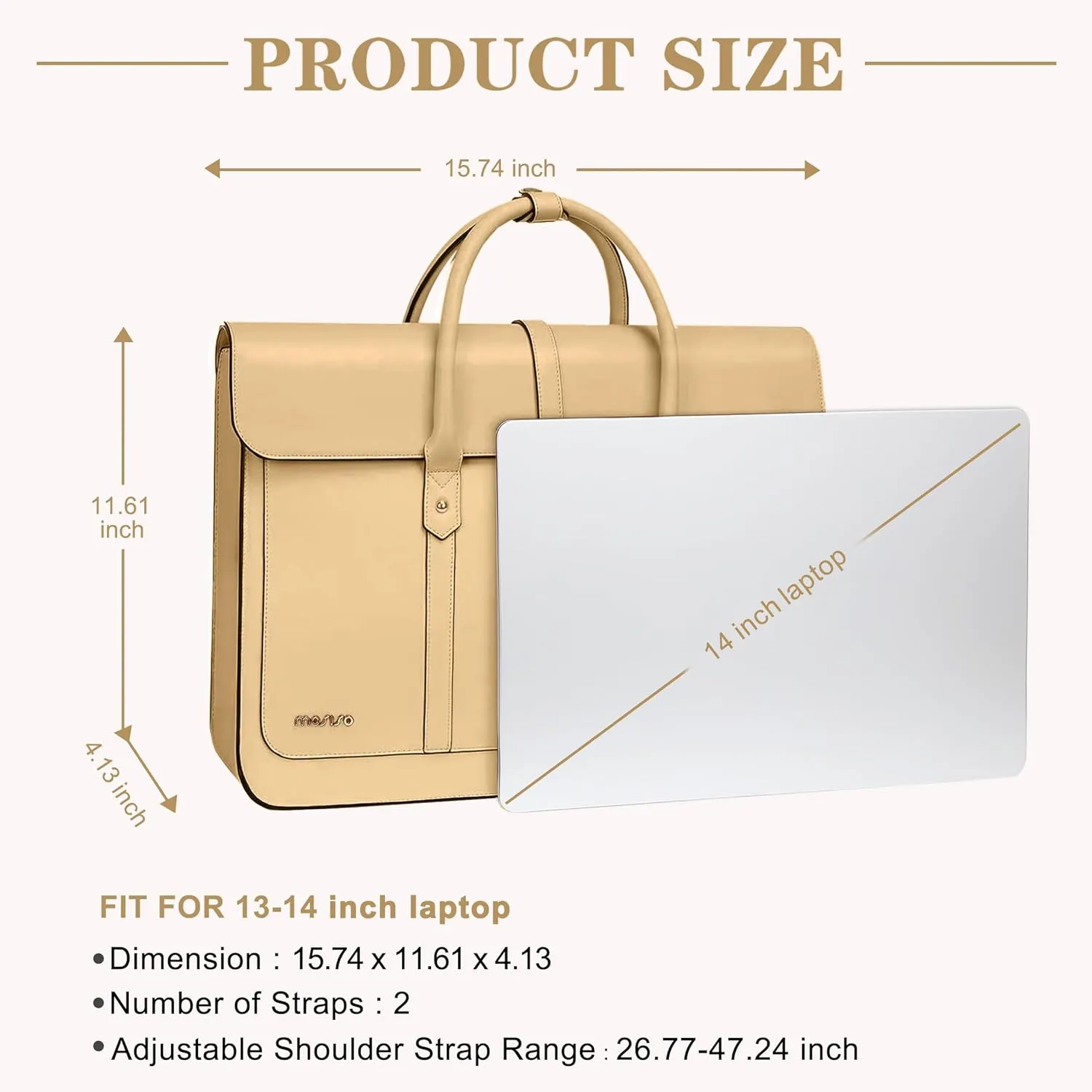 MOSISO Laptop Bag for Women, 13-14 inch PU Leather Laptop Shoulder Bag Convertible Backpack, 13.3 inch Messenger Bag Casual Handbag Work Briefcase Travel Computer Bag with Bowknot, Turmeric