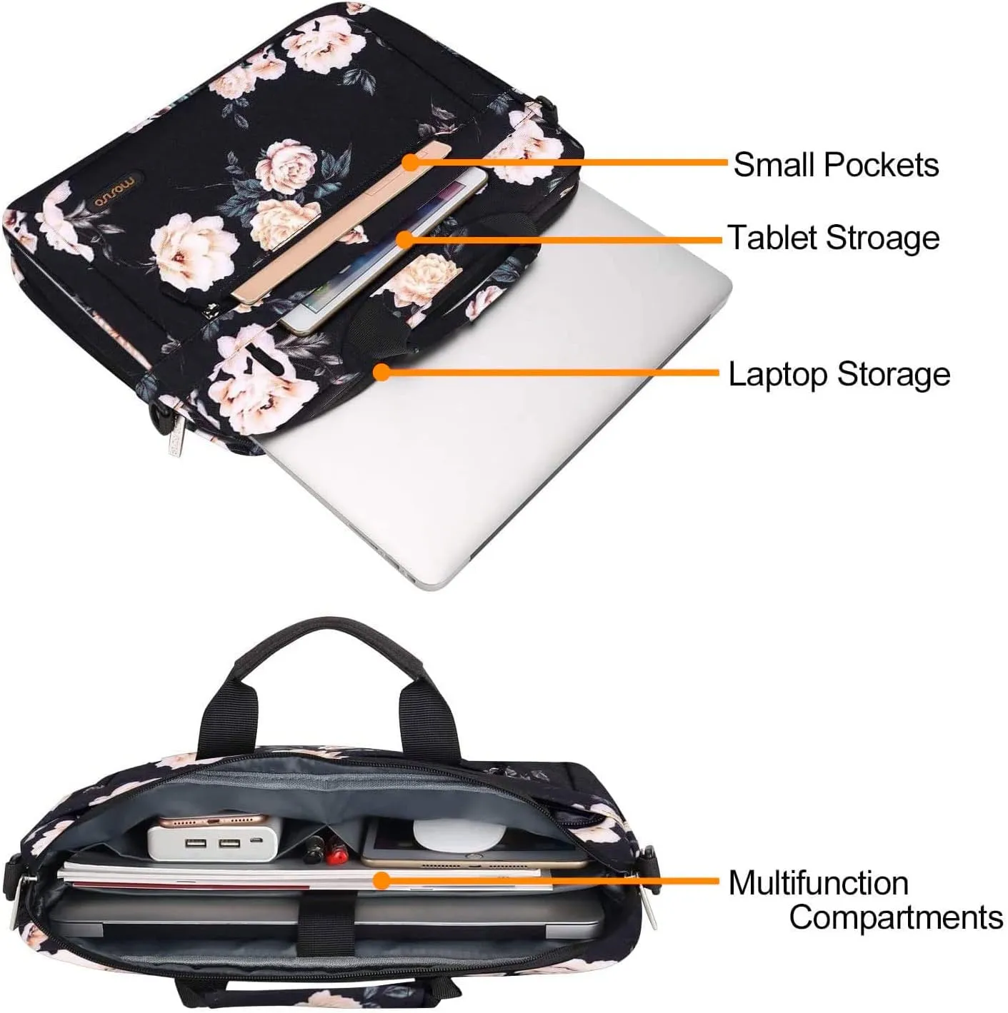 MOSISO Laptop Shoulder Bag Compatible with 17-17.3 inch Dell HP Acer Samsung Sony Chromebook Computer, Camellia Sleeve with Adjustable Depth at Bottom, Black