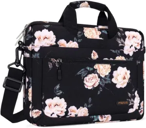 MOSISO Laptop Shoulder Bag Compatible with 17-17.3 inch Dell HP Acer Samsung Sony Chromebook Computer, Camellia Sleeve with Adjustable Depth at Bottom, Black