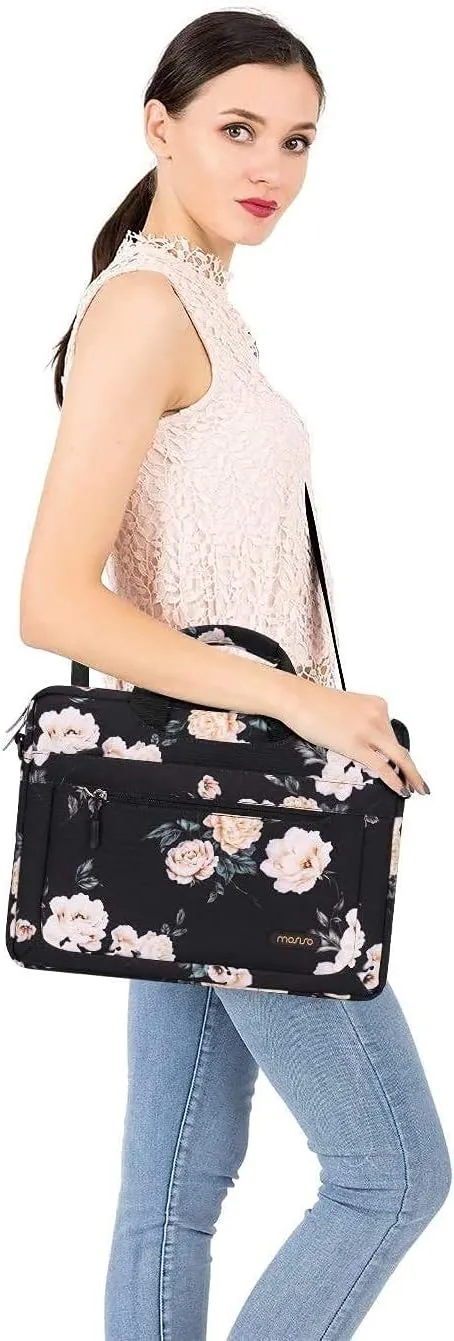 MOSISO Laptop Shoulder Bag Compatible with 17-17.3 inch Dell HP Acer Samsung Sony Chromebook Computer, Camellia Sleeve with Adjustable Depth at Bottom, Black
