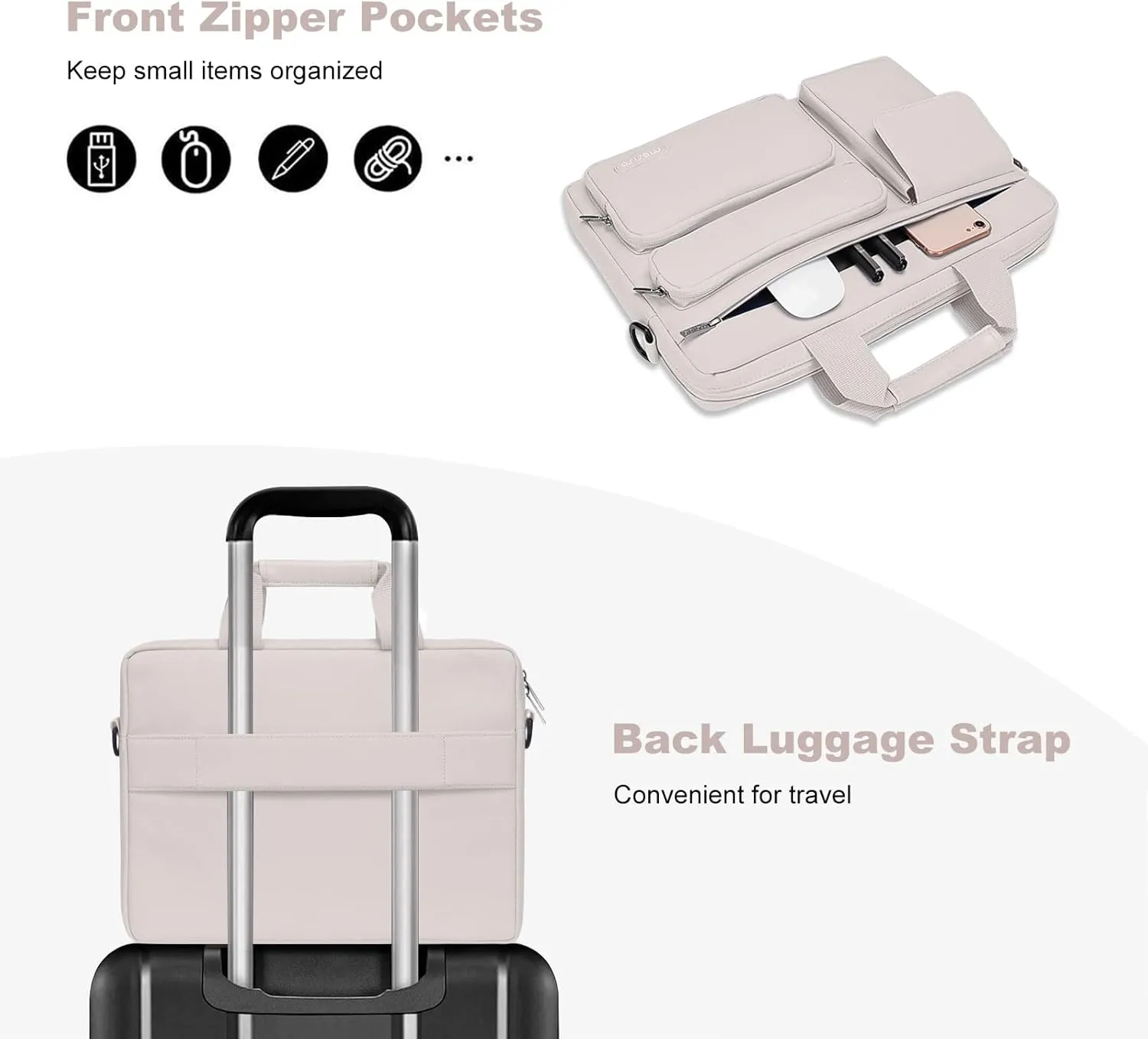 MOSISO Laptop Shoulder Bag Compatible with MacBook Air 15 M4 M3 M2/Pro 16 inch M4 M3 M2 M1,15-15.6 inch Notebook with 2 Raised&1 Flapover&1 Horizontal Pocket&Handle&Belt, Stone Gray
