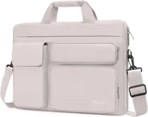 MOSISO Laptop Shoulder Bag Compatible with MacBook Air 15 M4 M3 M2/Pro 16 inch M4 M3 M2 M1,15-15.6 inch Notebook with 2 Raised&1 Flapover&1 Horizontal Pocket&Handle&Belt, Stone Gray