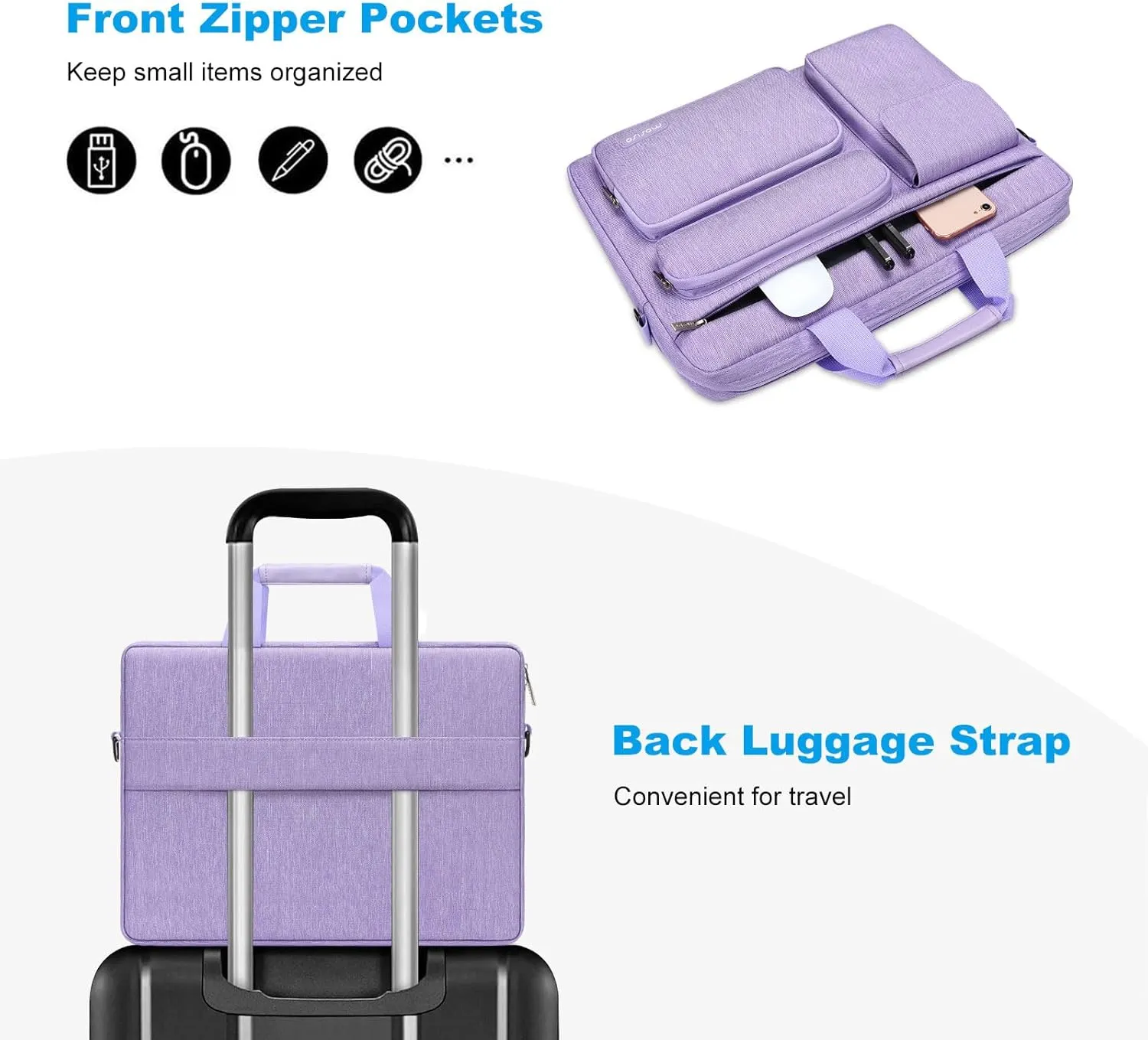 MOSISO Laptop Shoulder Bag Compatible with MacBook Air/Pro,13-13.3 inch Notebook,Compatible with MacBook Pro 14 inch M4 M3 M2 M1 with 2 Raised&1 Flapover&1 Horizontal Pocket&Handle&Belt, Purple