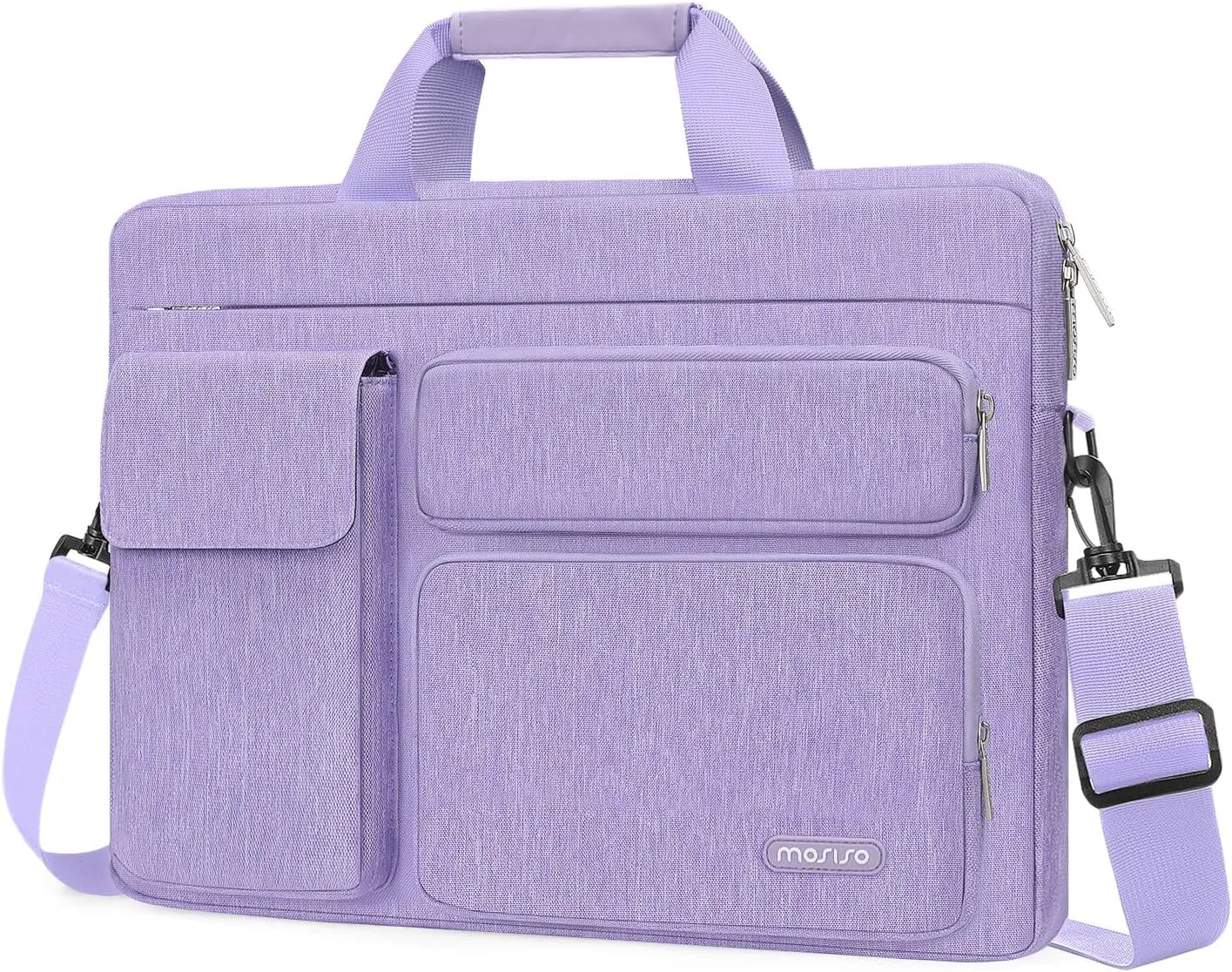 MOSISO Laptop Shoulder Bag Compatible with MacBook Air/Pro,13-13.3 inch Notebook,Compatible with MacBook Pro 14 inch M4 M3 M2 M1 with 2 Raised&1 Flapover&1 Horizontal Pocket&Handle&Belt, Purple