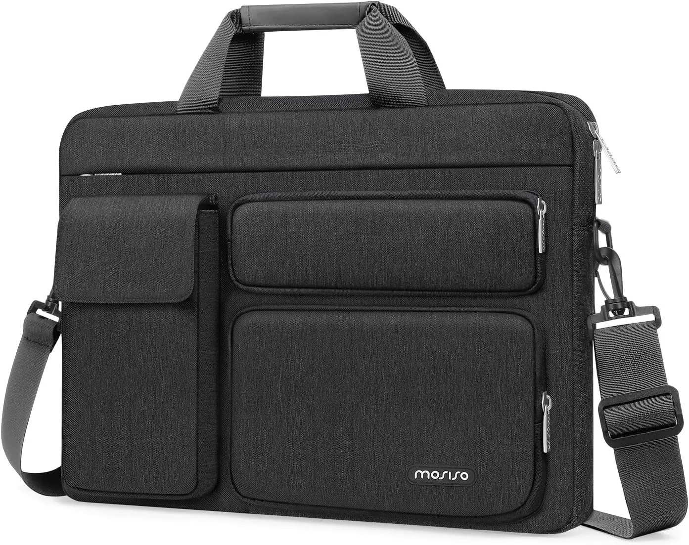 MOSISO Laptop Shoulder Bag Compatible with MacBook Air/Pro,13-13.3 inch Notebook,Compatible with MacBook Pro 14 inch M4 M3 M2 M1 with 2 Raised&1 Flapover&1 Horizontal Pocket&Handle&Belt, Slate Gray