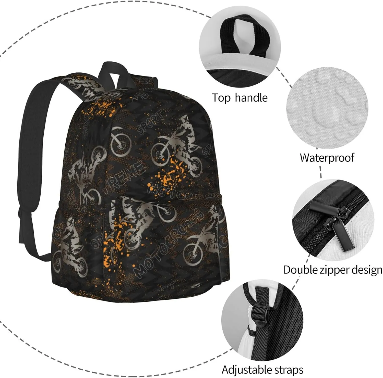 Motorcycle Casual Daypack Laptop Bag School Bookbag Travel Backpack For Kids Teen Boy Girl