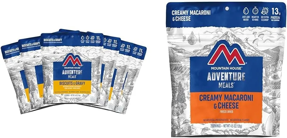 Mountain House Biscuits & Gravy Breakfast |6-Pack   Creamy Macaroni & Cheese |2 Servings Freeze Dried Backpacking & Camping Food