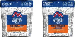 Mountain House Chili Mac with Beef | Freeze Dried Backpacking & Camping Food | 2-Servings and Mountain House Beef Stroganoff with Noodles | Freeze Dried Backpacking & Camping Food | 2 Servings