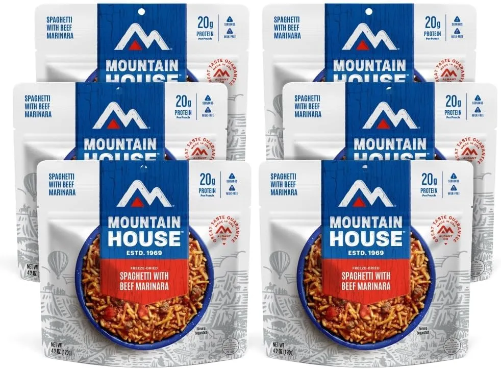 Mountain House Classic Spaghetti with Meat Sauce | Freeze Dried Backpacking & Camping Food |6-Pack