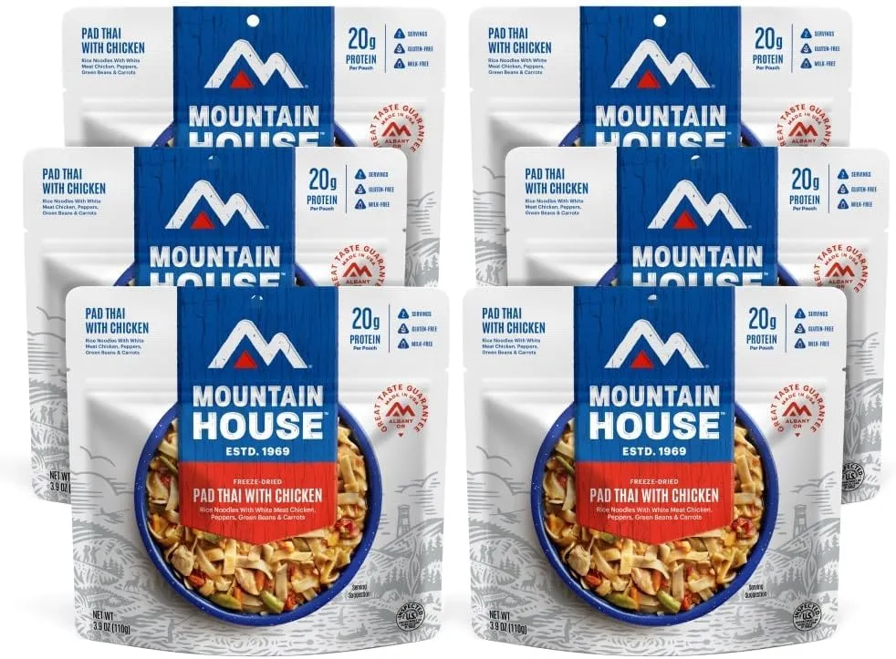 Mountain House Pad Thai with Chicken | Freeze Dried Backpacking & Camping Food |6-Pack | Gluten-Free