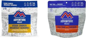 Mountain House Veggie Chorizo Breakfast Scramble 2-Servings & Pad Thai with Chicken 2-Servings Backpacking & Camping Food Bundle
