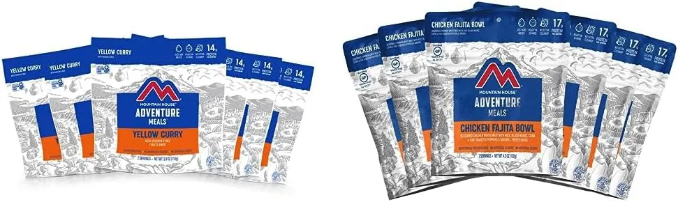 Mountain House Yellow Curry Chicken & Fajita Chicken Backpacking Meal 6-Pack Bundle | Freeze Dried Camping Food | Gluten-Free
