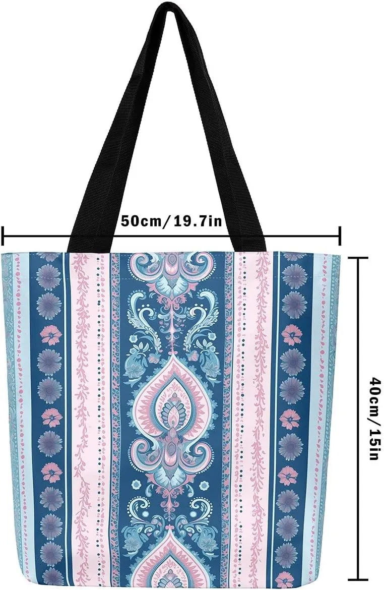 Mountain River Canvas Tote Bag for Women,Pineforest Waterproof Beach Bag Trees Gold Sun Lake Shoulder Bag