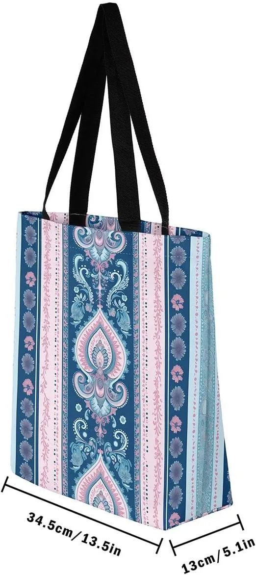 Mountain River Canvas Tote Bag for Women,Pineforest Waterproof Beach Bag Trees Gold Sun Lake Shoulder Bag
