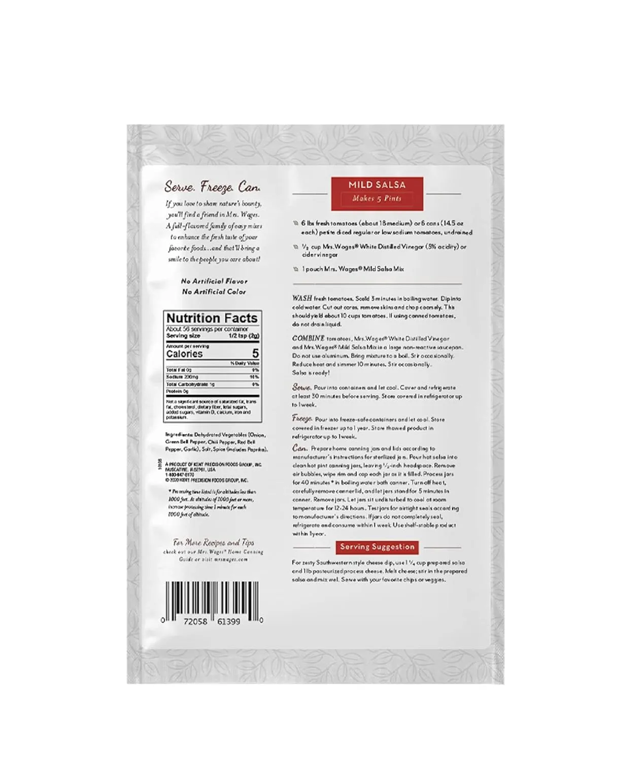 Mrs. Wages Mild Salsa Canning Mix, Easy-To-Use, Simple Homemade Salsa, Mild Spice Flavoring, Enhance Your Tomatoes, 4 oz Packet (Value Pack of 12)