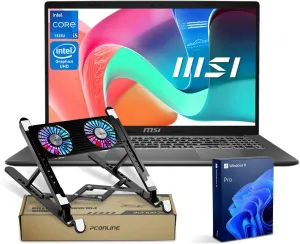 MSI Modern Pro 15 F13MG AI Laptop with Copilot Assistant, 15.6" FHD, Intel i5-1335U, 32GB RAM, 1TB SSD, MicroSD Card Reader, Backlit KB, Bundle with PCO Notebook Folding Radiator, Laptop Cooler