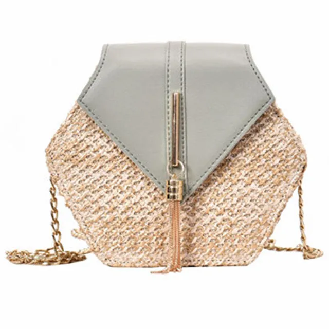 Mulit Bag Beach Straw leather Shoulder Circle Woven New Handmade Bag Summer Women Hexagon Fashion Highly recommended Rattan Bohemia Handbag Style Extra-large discount