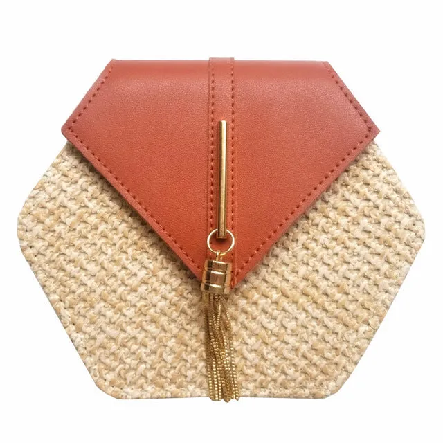 Mulit Bag Beach Straw leather Shoulder Circle Woven New Handmade Bag Summer Women Hexagon Fashion Highly recommended Rattan Bohemia Handbag Style Extra-large discount