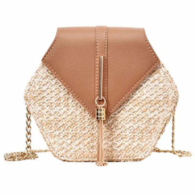 Mulit Bag Beach Straw leather Shoulder Circle Woven New Handmade Bag Summer Women Hexagon Fashion Highly recommended Rattan Bohemia Handbag Style Extra-large discount