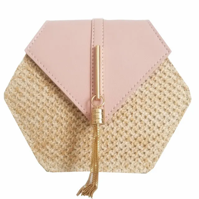 Mulit Bag Beach Straw leather Shoulder Circle Woven New Handmade Bag Summer Women Hexagon Fashion Highly recommended Rattan Bohemia Handbag Style Extra-large discount