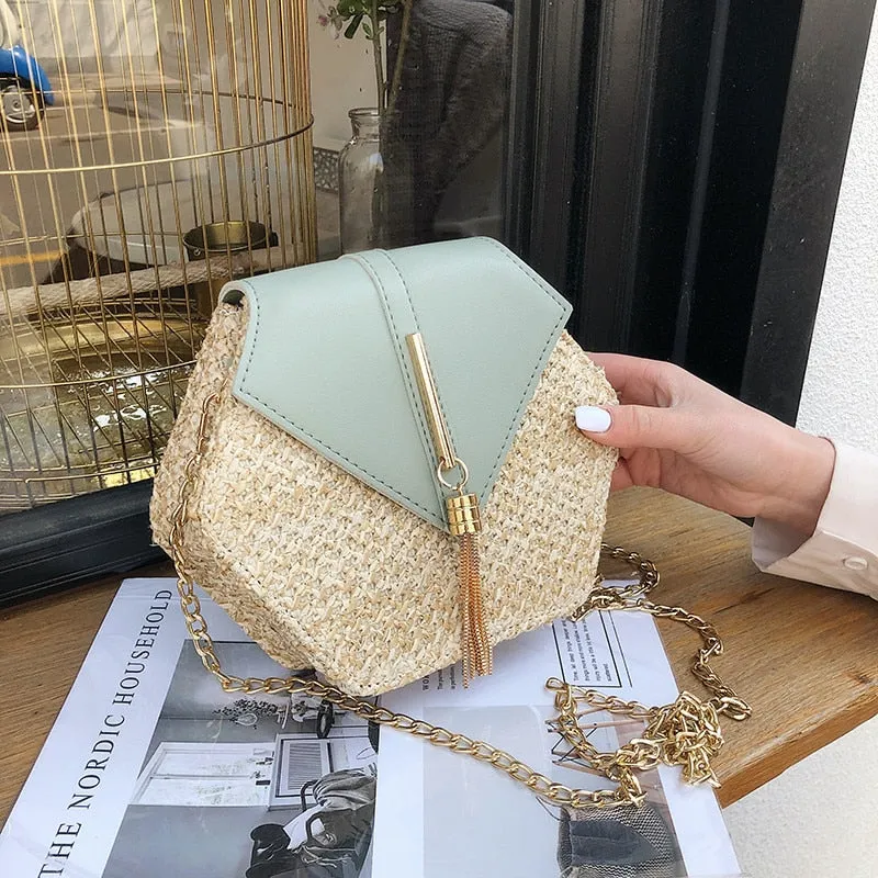 Mulit Bag Beach Straw leather Shoulder Circle Woven New Handmade Bag Summer Women Hexagon Fashion Highly recommended Rattan Bohemia Handbag Style Extra-large discount