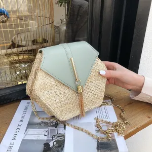 Mulit Bag Beach Straw leather Shoulder Circle Woven New Handmade Bag Summer Women Hexagon Fashion Highly recommended Rattan Bohemia Handbag Style Extra-large discount
