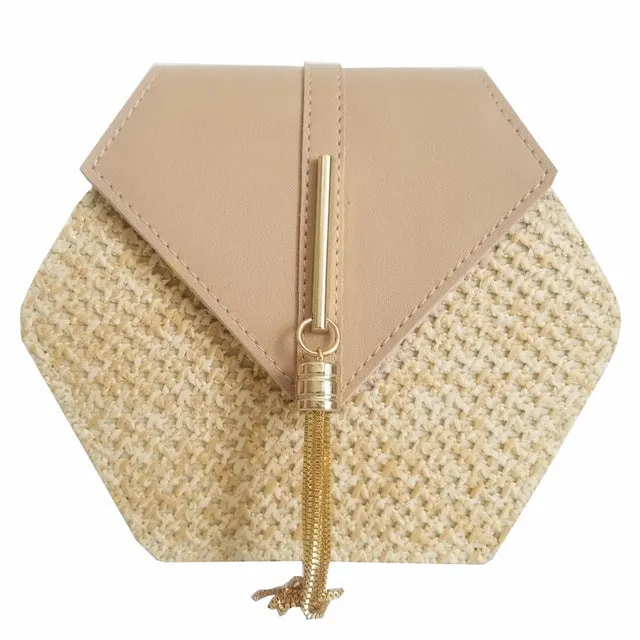 Mulit Bag Beach Straw leather Shoulder Circle Woven New Handmade Bag Summer Women Hexagon Fashion Highly recommended Rattan Bohemia Handbag Style Extra-large discount