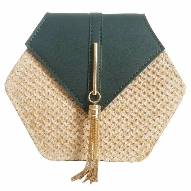 Mulit Bag Beach Straw leather Shoulder Circle Woven New Handmade Bag Summer Women Hexagon Fashion Highly recommended Rattan Bohemia Handbag Style Extra-large discount